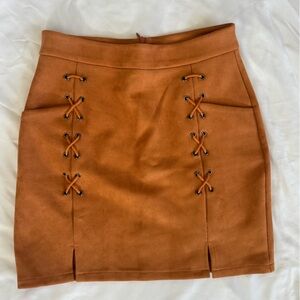 Amazon Women's Mini Skirt in Brown with Lace-Up Design